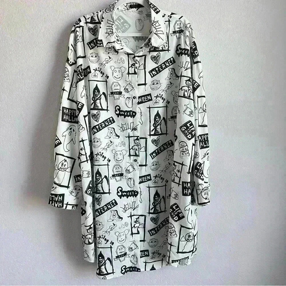 SHEIN Curve UK Graffiti Print Drop Shoulder Shirt Dress Size US 20 - Picture 4 of 14